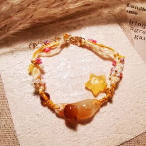 No.B1 - New Chinese Style 【Chasing Autumn · Osmanthus Cat on the Osmanthus Tree】Starry Woven Bracelet – Perfect for Street Photography & Everyday Styling