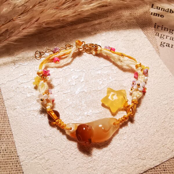 No.B1 - New Chinese Style 【Chasing Autumn · Osmanthus Cat on the Osmanthus Tree】Starry Woven Bracelet – Perfect for Street Photography & Everyday Styling