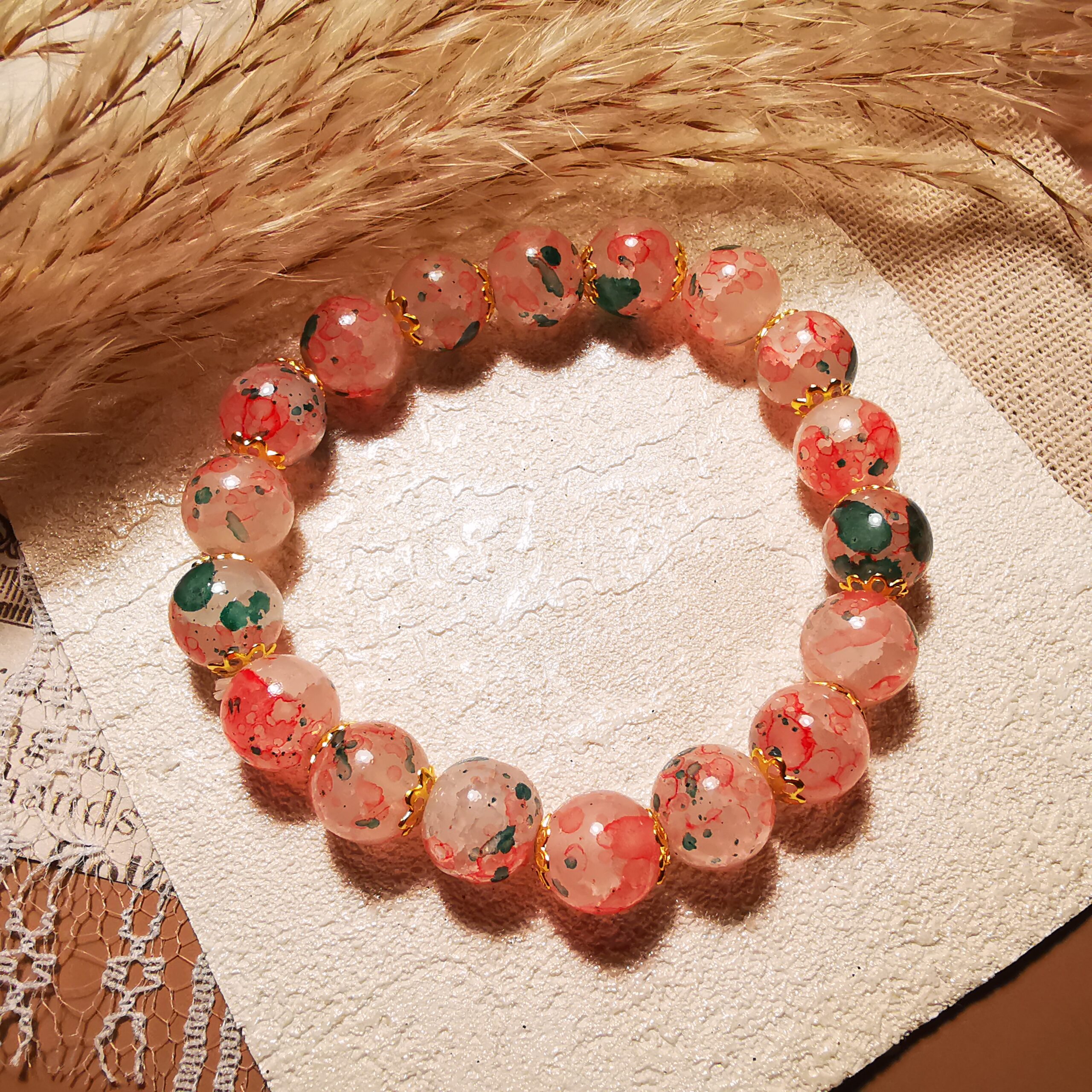 No.B5 - Sakura Glazed Bead Bracelet – Perfect for Street Photography & Everyday Styling