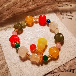 No.B8 - Chinese-style Peace and Wealth Golden Thread Pumpkin Bead Bracelet – Perfect for Street Photography & Everyday Styling