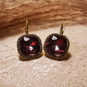 No.E3 - French Vintage 3D Square Purple Crystal Earrings – Perfect for Street Photography & Everyday Styling