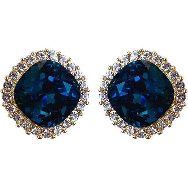 No.E4 - French Vintage 3D Square Blue Crystal Stud Earrings – Perfect for Street Photography & Everyday Styling
