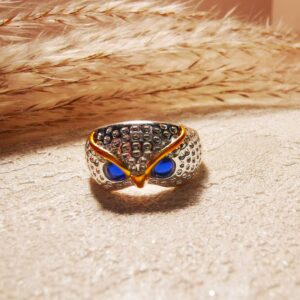 No.R11- Blue Cat's Eye Owl Ring – Perfect for Street Photography & Everyday Styling
