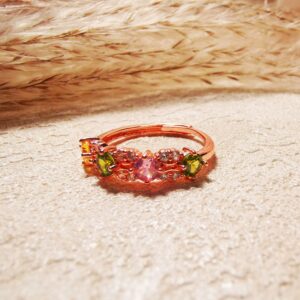 No.R13- Exquisitely Inlaid Tourmaline Candy-colored Rose Gold Ring – Perfect for Street Photography & Everyday Styling