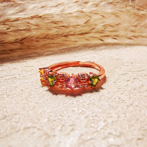 No.R13- Exquisitely Inlaid Tourmaline Candy-colored Rose Gold Ring – Perfect for Street Photography & Everyday Styling